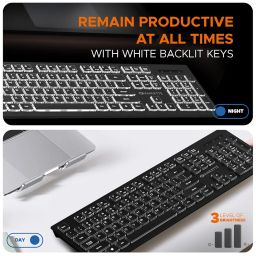 Amkette Wi-Key Backlit Wired Keyboard | White Backlit with Brightness Control | Laser-Etched Keys | 12 Multi-Media Keys | Plug and Play USB Connection | Compatible with PC/Mac/Laptop | 1 Year Warranty image 1