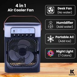 Koovix Mini Air Cooler – Portable AC for Room Cooling, 3-in-1 Mini Fan & Humidifier with 7-Color LED Light, 3 Wind Speeds, 3 Spray Modes, Timer, USB-Powered for Home, Office, Travel (Black) image 5