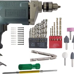 6-Month Warranty 10mm Electric drill machine with 13pc HSS 5pc Mounted Stone 5pc Masonry 10+10 Screw Gitti 2in1 Screwdriver & 2pc Ph2 +- (Pack of 8) Hammer Drill-3