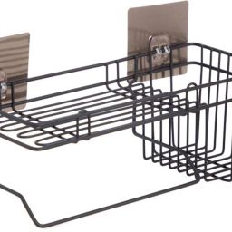 Self Adhesive Wall Hanging Shelves for Bathroom and Kitchen with Towel and Tissue Rack Stand, Wall Spice Rack Stand Stainless Steel Shower Caddy for Bathroom Storage Organizer Steel Wall Shelf-image-69
