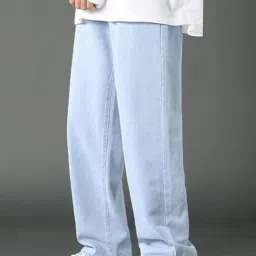 Men Relaxed Fit Mid Rise Light Blue Jeans-image-3