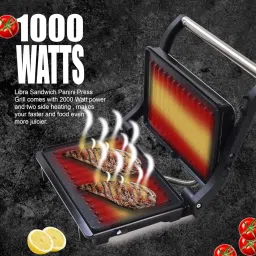 libra by libra Sandwich Maker grill toast with Floating Hinges, 1000 Watts Panini Open Grill image 5