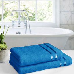 Story@home Blue Pack Of 2 450GSM Pure Cotton Bath Towels-image-12