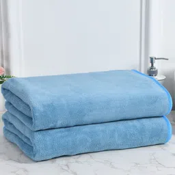 Cotton Bolls Textiles Blue 2 Pieces 300 GSM Bath Towels-image-20
