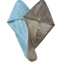 Cotton Bolls Textiles Blue & Grey 2Pcs Super Absorbant    Microfiber 300 GSM Hair Towels-35