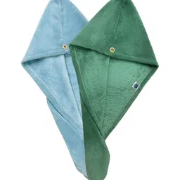 Cotton Bolls Textiles Green & Blue Super Absorbant Soft Microfiber 300 GSM Hair Towels-image-2