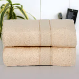 Cantabil Beige 2 Pieces 550 GSM Bamboo Cotton Hand Towels-image-1