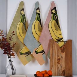 Ratan Cart 3Pcs Yellow & Pink Printed Cotton Kitchen Towels-69