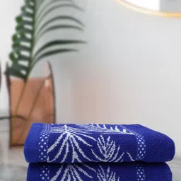 Aura Set of 2 Blue Printed Pure Cotton 380 GSM Hand Towels-44