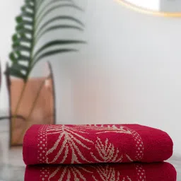 Aura Set of 2 Maroon Printed Cotton 380 GSM Hand Towels-31