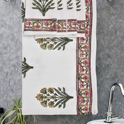BLOCKS OF INDIA Set Of 5 Printed 210 GSM Pure Cotton Towel Set-21