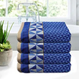 Kuber Industries Set Of 4 Blue Printed 400 GSM Bath Towels-63