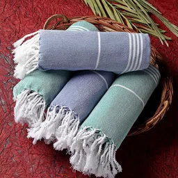 KLOTTHE Unisex Set of 4 Striped Cotton 210 GSM Bath Towels-9