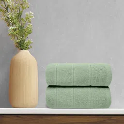 LABHAM Green 2 Pieces Striped 380 GSM Pure Cotton Bath Towels-5