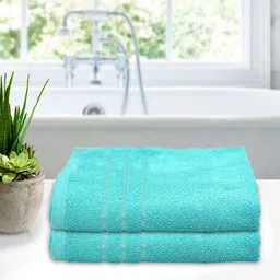 Kuber Industries Set Of 2 Solid Blue 210GSM Cotton Bath Towels-85