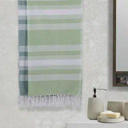 Arrabi Green & Blue Set Of 2 Striped 210 GSM Cotton Bath Towels-11