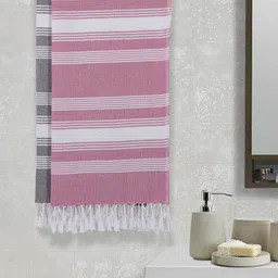Arrabi Pink & Grey Set Of 2 Striped 210 GSM Cotton Bath Towels-20