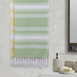 Arrabi Set Of 2 White & Yellow Striped 210 GSM Cotton Bath Towels-5