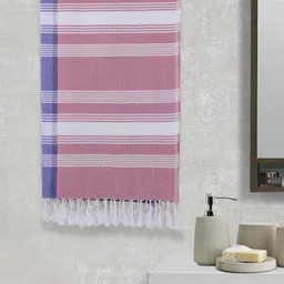 Arrabi Set Of 2 White & Pink Striped 210 GSM Cotton Bath Towels-30
