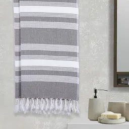 Arrabi Set Of 2 Grey & White Striped 210 GSM Cotton Handwoven Bath Towels-21