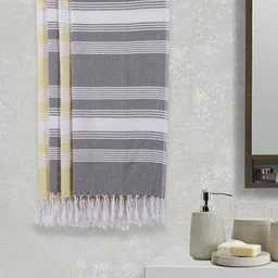 Arrabi Set Of 4 Grey & Yellow Striped 210 GSM Cotton Bath Towels-image-72