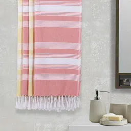 Arrabi Set Of 4 Orange & Yellow Striped 210 GSM Cotton Bath Towels-8