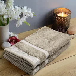 SPACES Set Of 2 Brown Solid 600 GSM Pure Cotton Hand Towels-17