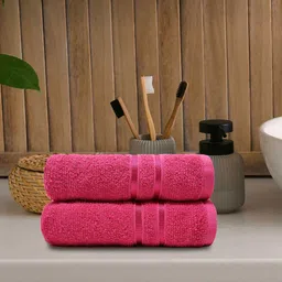 MYTRIDENT Pink 2-Pieces 400 GSM Pure Cotton Hand Towels-19