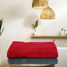 BIANCA Set Of 2 Red & Grey Solid 380 GSM Pure Cotton Terry Bath Towels-image-38