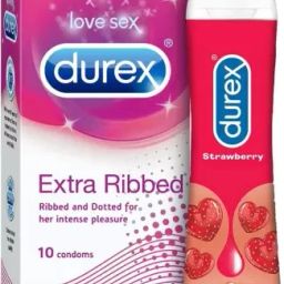 Extra Ribbed condom 10s and Lube - Strawberry Flavoured Lubricant Condom-12
