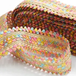 EmbroideryMaterial Trim Laces (9 Meters, 2.4 CM Wide) Multicolor Lace Reel-11