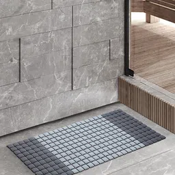 OBSESSIONS Grey Self Design 3000 GSM Anti Slip Bath Rug-9