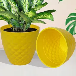 Kuber Industries 5 Pieces Yellow Textured Flower Pots-55