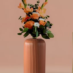 LASAKI Evelyn Brown Ribbed Cylindrical Ceramic Flower Vase-image-84