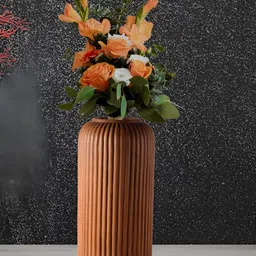 LASAKI Evelyn Brown Ribbed Cylindrical Ceramic Flower Vase-image-94