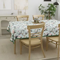 Clasiko Peach & Green Floral Cotton 4-Seater Table Cover-40