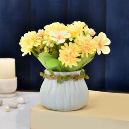 TAYHAA White & Yellow Artificial Flowers With Ceramic Pot-17
