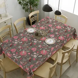 Clasiko Pink & Grey Floral Cotton 8-Seater Table Cover-28