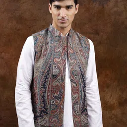 Exotic India Woven Design Nehru Jacket-picture-19