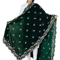 Exotic India Floral Embroidered Sequinned Velvet Dupatta-picture-41