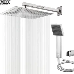 ANMEX COMBO of SS304 UltraSlim High Pressure Rainfall Shower Head With Shower Fit Arm HandShower (ABS),SS304 1.5mtr Tube And Hook 8X8+15Inch Arm+HandShower Set)-image-97