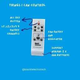 Blackt Electrotech (BT16D) Wireless Remote Switch For 4 Lights, 1 Fan With Speed Control Display Smart Switch image 4