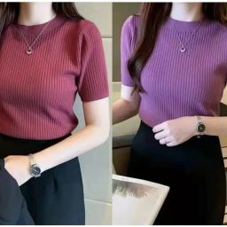 Pack of 2 Casual Regular Sleeves Self Design Women Multicolor Top-image-95