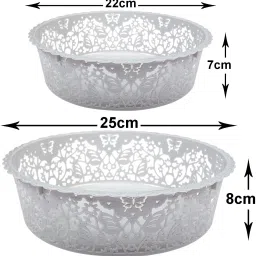 kuber industries Plastic Leaf Design Multipurpose Round Shape Basket , Large Pack of 2 (Grey) Storage Basket image 5
