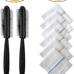 E-DUNIA 2 Round Hair Brush Comb with Nylon Tips with Men's Handkerchiefs,Soft Cotton,White Hankie Pack of 6 Pieces Personal Care Appliance Combo-image-50