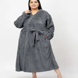klotthe Grey Solid Woolen Women Bath Robe With Belt (XXL)-picture-10