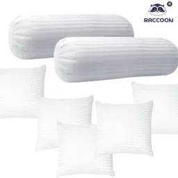 Combo Set Of 5 Premium Cushions & 2 Microfibre Stripes Bolster Pack of 7-3