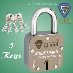 Atoot Laser Printed Heavy Door Lock,Gate Lock-60MM-8 Levers,Double Locking 5 Key Padlock-28