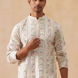 Men Embroidered Silk Blend Straight Kurta-image-26