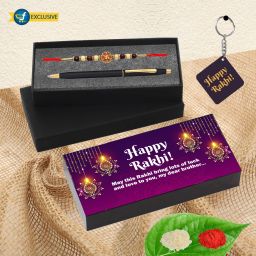 Bhaiya Bhabhi PEN-RAKHI-105-KEY Mauli Thread Key Ring, Pen, Greeting Card, Chawal Roli Pack, Rakhi Set-image-96